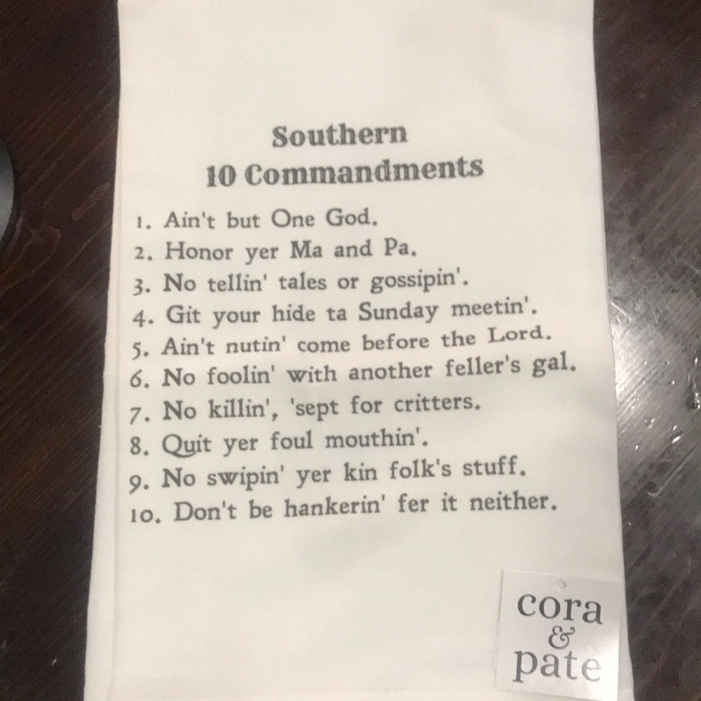 NWT Southern 10 Commandments tea towel